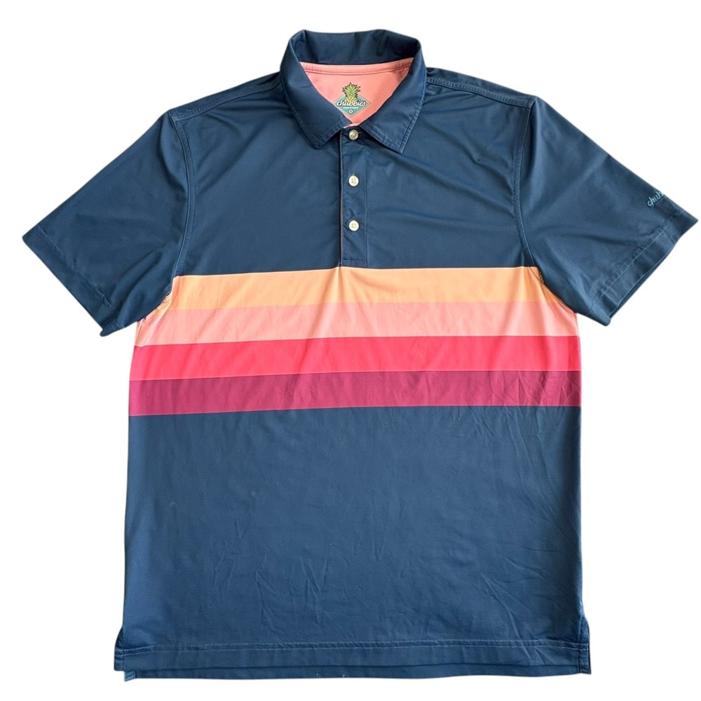 Chubbies Performance Polo Shirt Mens Small Blue‎ Pink Striped Stretch Golf